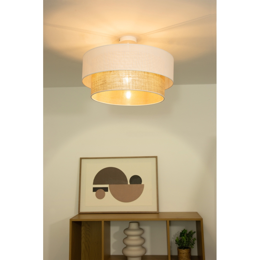 Накладна люстра BORHO 1xE27/60W/230V, діам. 40 см, білий/джут
