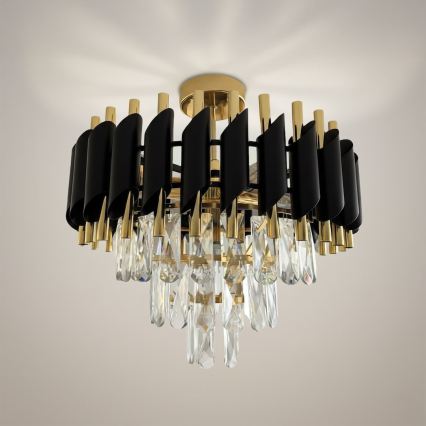 Накладна люстра CRISTAL 5xE14/10W/230V діам. 38 cm чорна/золота