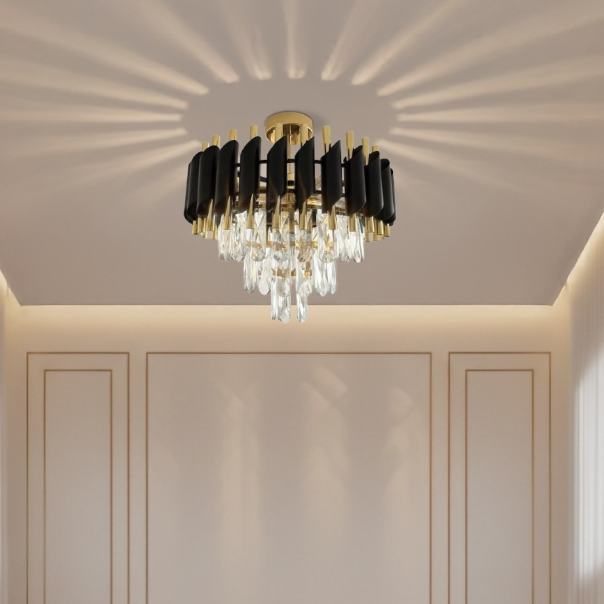 Накладна люстра CRISTAL 5xE14/10W/230V діам. 38 cm чорна/золота