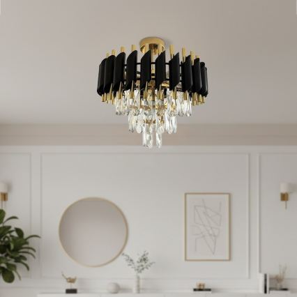 Накладна люстра CRISTAL 5xE14/10W/230V діам. 38 cm чорна/золота