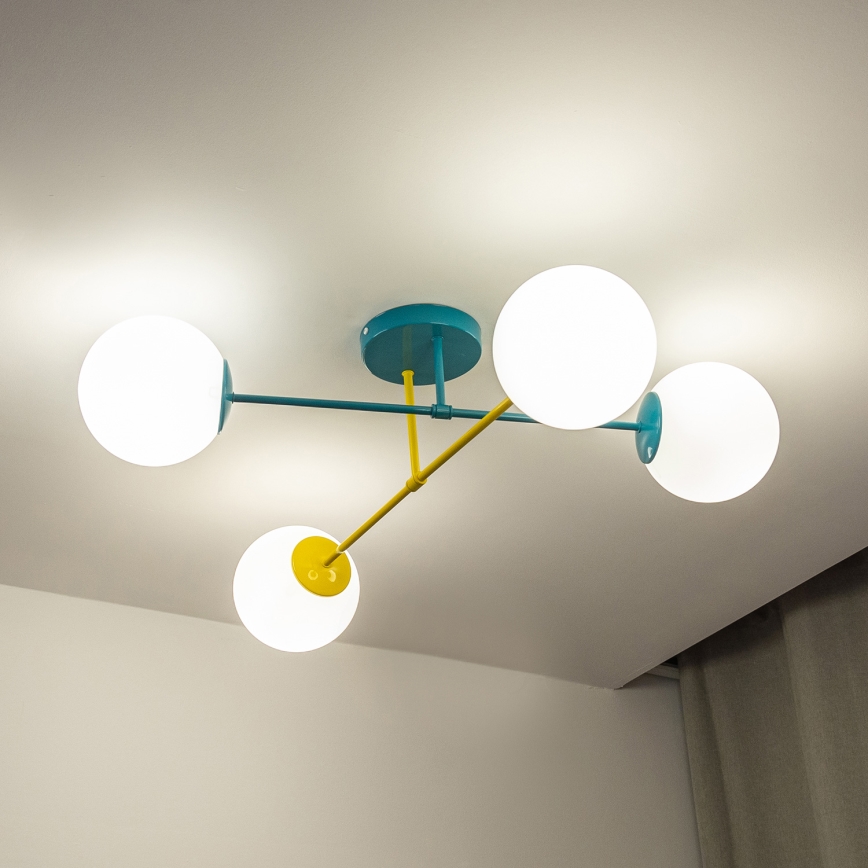 Накладна люстра MOON 4xE27/15W/230V бірюзова/жовта
