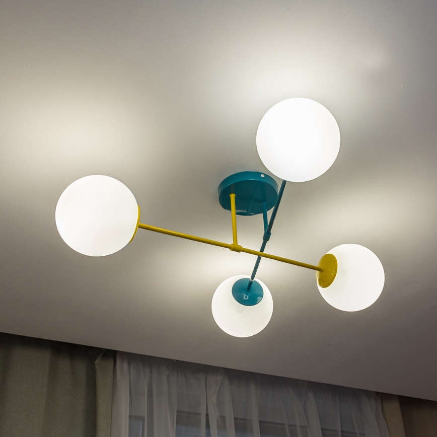 Накладна люстра MOON 4xE27/15W/230V бірюзова/жовта