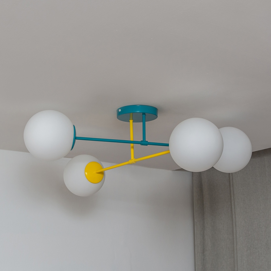 Накладна люстра MOON 4xE27/15W/230V бірюзова/жовта