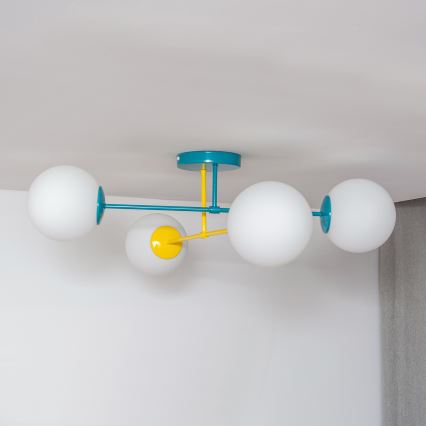 Накладна люстра MOON 4xE27/15W/230V бірюзова/жовта