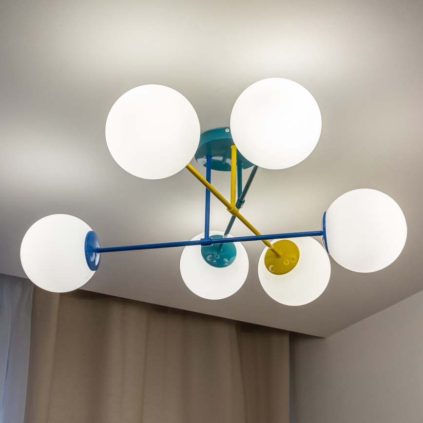 Накладна люстра MOON 6xE27/15W/230V бірюзова/жовта/синя
