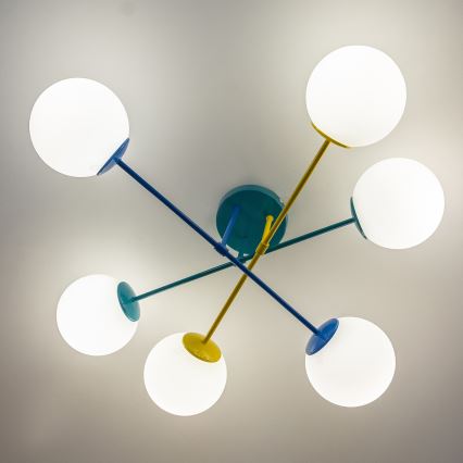 Накладна люстра MOON 6xE27/15W/230V бірюзова/жовта/синя