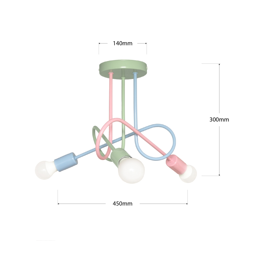 Накладна люстра OXFORD 3xE27/15W/230V зелена/рожева/синя
