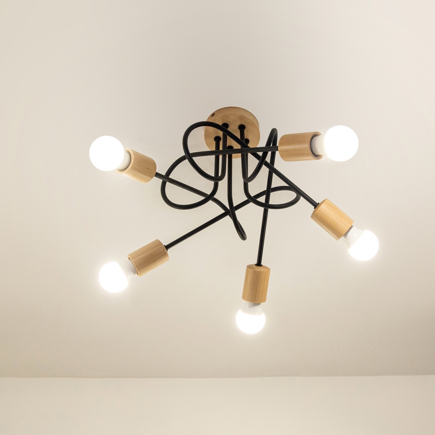 Накладна люстра OXFORD 5xE27/15W/230V сосна/чорна