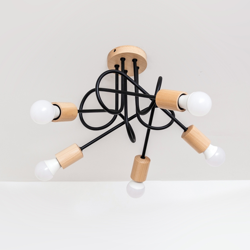 Накладна люстра OXFORD 5xE27/15W/230V сосна/чорна