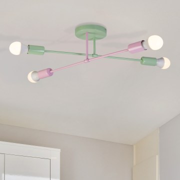 Накладная потолочная люстра CAMBRIDGE 4xE27/15W/230V зелёная/розовая