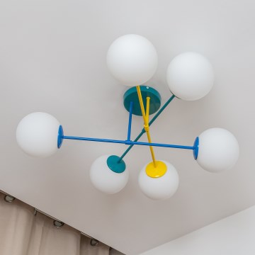 Накладная потолочная люстра MOON 6xE27/15W/230V бирюзовая/жёлтая/синяя