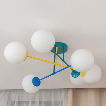 Накладная потолочная люстра MOON 6xE27/15W/230V бирюзовая/жёлтая/синяя