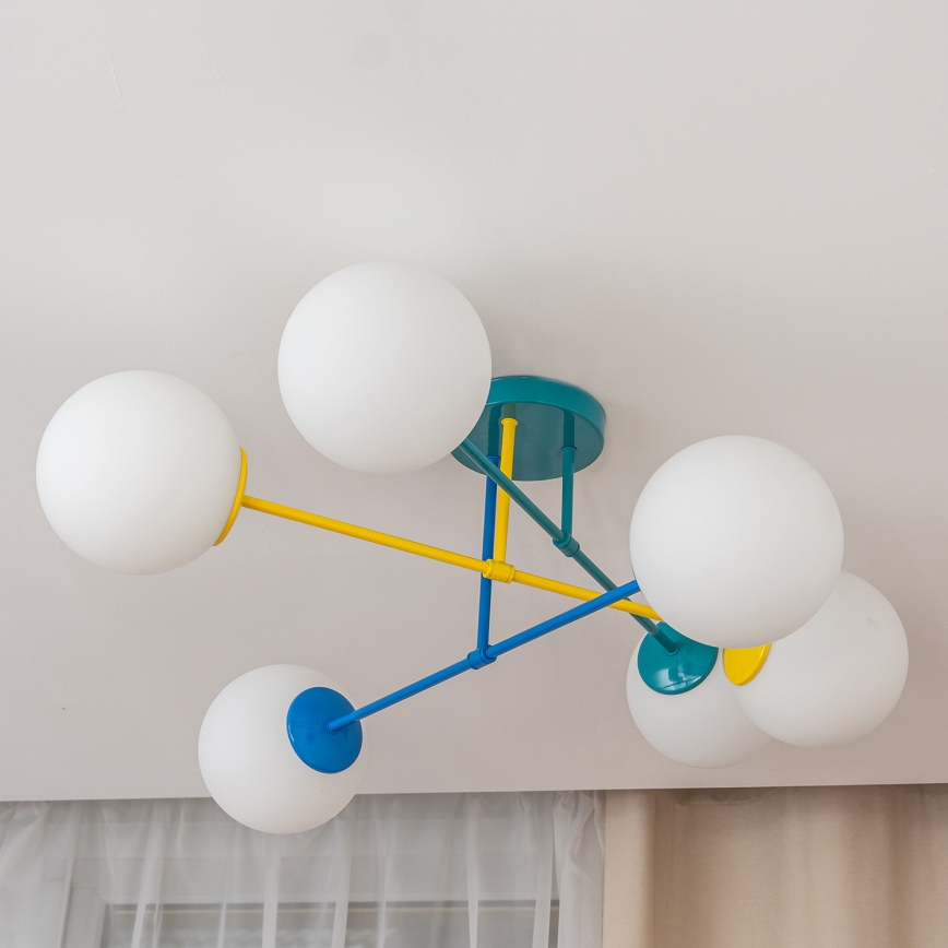 Накладная потолочная люстра MOON 6xE27/15W/230V бирюзовая/жёлтая/синяя