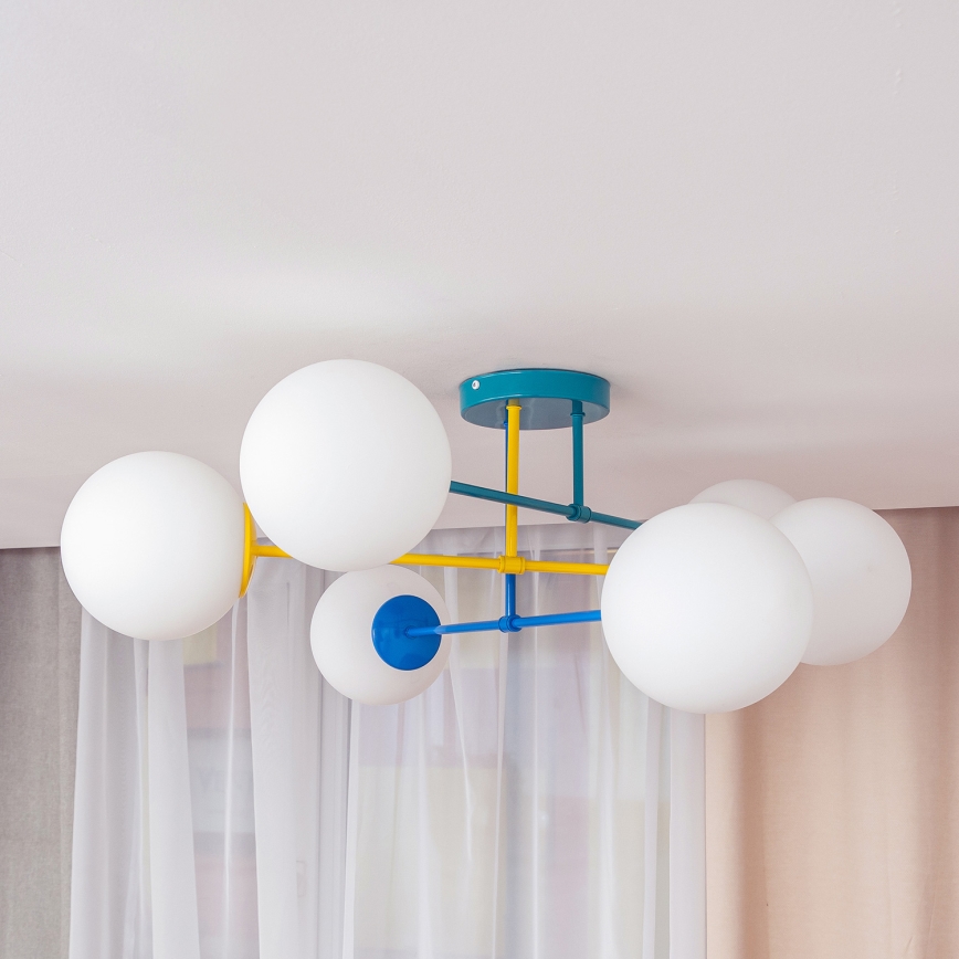 Накладная потолочная люстра MOON 6xE27/15W/230V бирюзовая/жёлтая/синяя