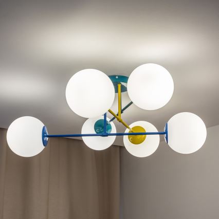 Накладная потолочная люстра MOON 6xE27/15W/230V бирюзовая/жёлтая/синяя