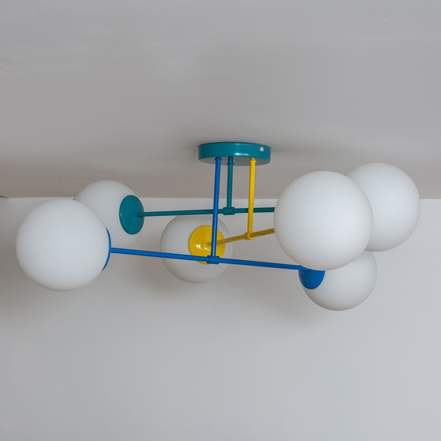 Накладная потолочная люстра MOON 6xE27/15W/230V бирюзовая/жёлтая/синяя