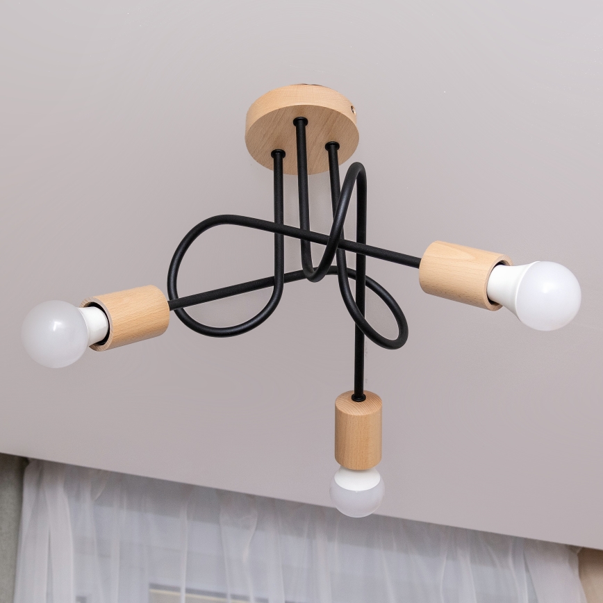 Накладная потолочная люстра OXFORD 3xE27/15W/230V сосна/черный