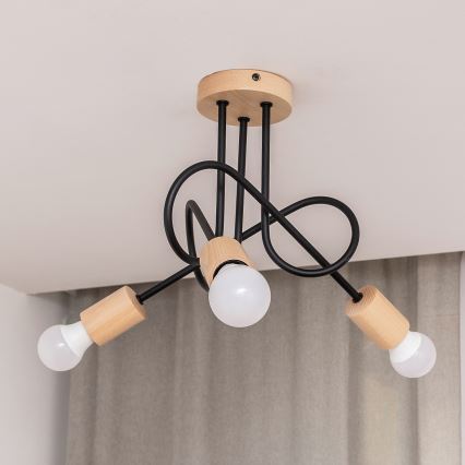 Накладная потолочная люстра OXFORD 3xE27/15W/230V сосна/черный