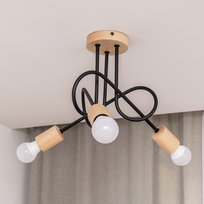 Накладная потолочная люстра OXFORD 3xE27/15W/230V сосна/черный