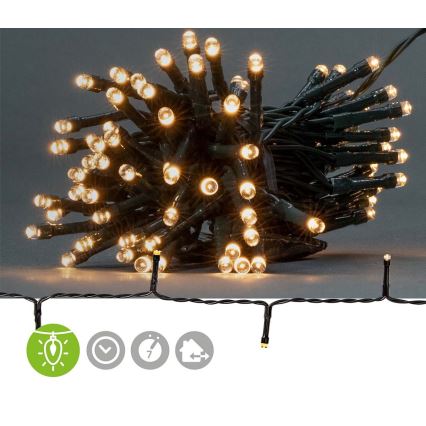 LED уличная гирлянда 96 светодиодов/7 режимов/3×AA 7,7 м IP44 тёплый белый