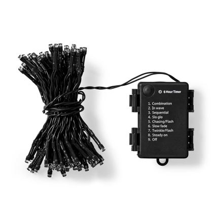 Світлодіодна вулична гірлянда 96 світлодіодів/7 режимів/3×AA 7,7м IP44 тепле біле світло