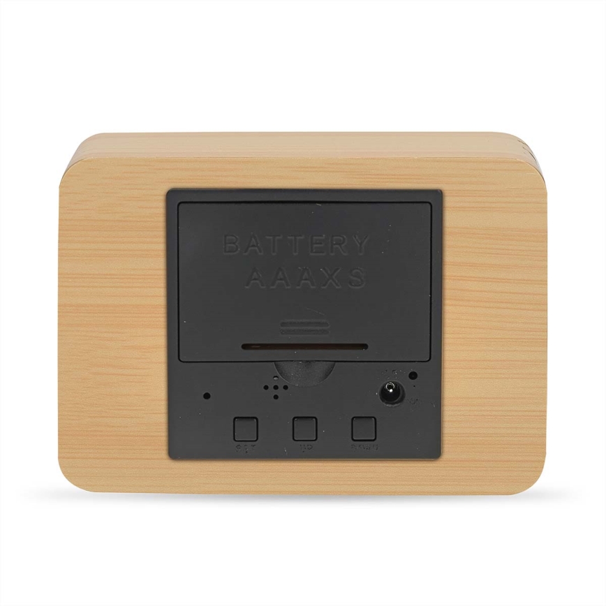 Цифровий будильник у дерев'яному корпусі з LED-дисплеєм і термометром, живлення 5V/3xAAA