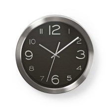 Nedis CLWA010MT30BK - Настенные часы 1xAA/1,5V нержавеющая сталь 30 см черные