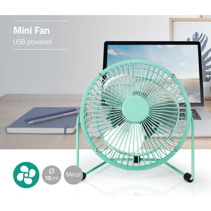 Настольный вентилятор 3W/USB 15 см бирюзовый
