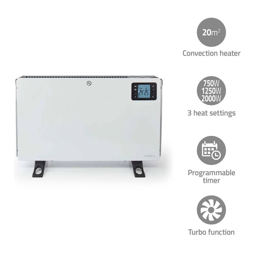 Електричний обігрівач/конвектор 750/1250/2000W/230V Wi-Fi Tuya + пульт дистанційного керування