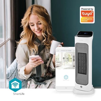 Вентилятор с керамическим нагревательным элементом Smartlife 1400/2000W/230V Wi-Fi Tuya + дистанционное управление