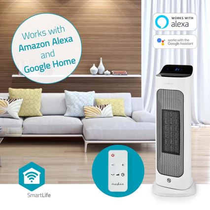 Вентилятор з керамічним нагрівальним елементом Smartlife 1400/2000W/230V Wi-Fi Tuya + пульт дистанційного керування