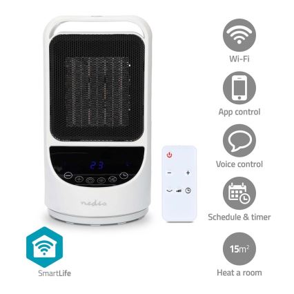 Вентилятор с керамическим нагревательным элементом Smartlife 1000/1500W/230V Wi-Fi Tuya + дистанционное управление
