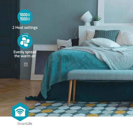 Вентилятор з керамічним нагрівальним елементом Smartlife 1000/1500W/230V Wi-Fi Tuya + пульт дистанційного керування