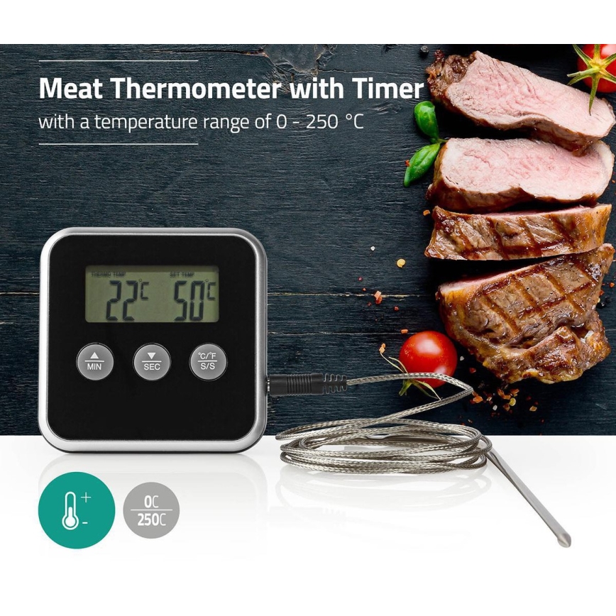 Термометр для мяса с цифровым дисплеем и таймером 0-250 °C 1xAAA