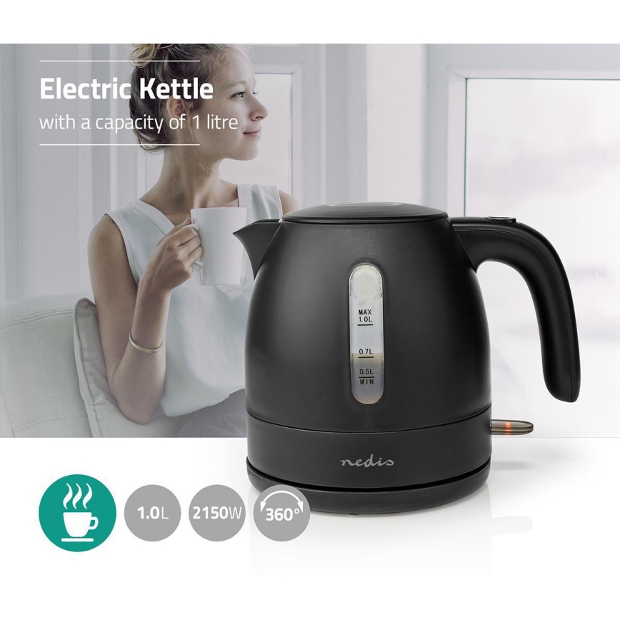Електрочайник 1 л 2150W/230V чорний