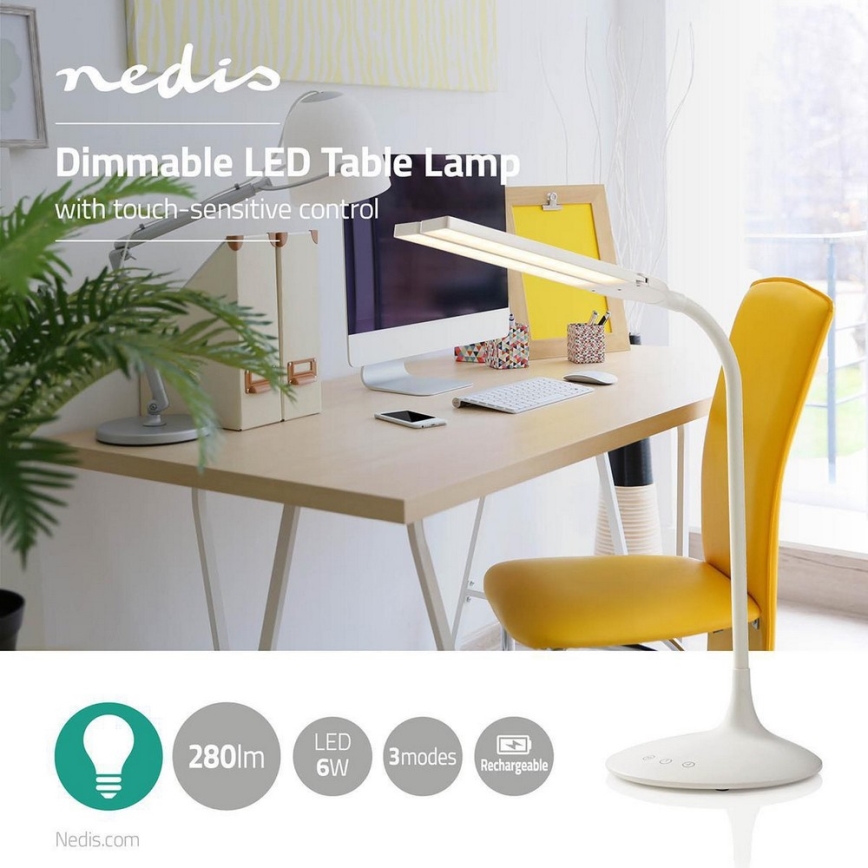 Настольная светодиодная лампа с регулировкой яркости LED/6 Вт/5 В 2200 мАч белая