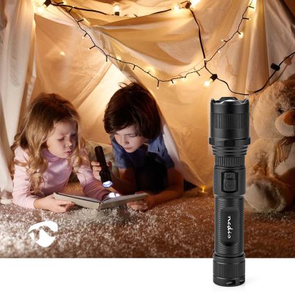 LED фонарь с регулировкой яркости, перезаряжаемый, алюминиевый LED/10W/5V 2200 mAh IPX4 чёрный