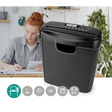 Шредер для паперу A4, об'єм 10 л, 230 В, чорний