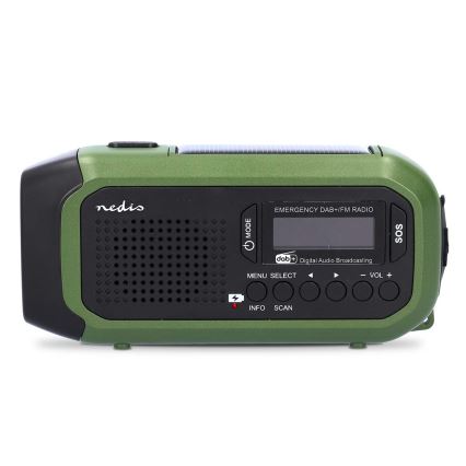 Радиоприёмник DAB+/FM с ручной динамо-зарядкой, солнечной панелью и LED-фонарём 5 В/2500 мА·ч зелёный/чёрный