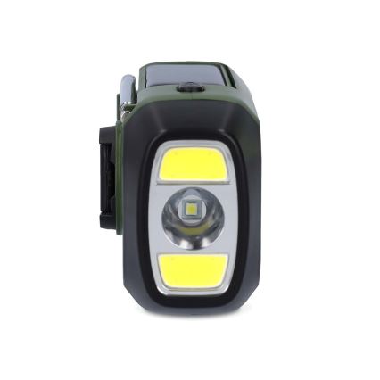 Радиоприёмник DAB+/FM с ручной динамо-зарядкой, солнечной панелью и LED-фонарём 5 В/2500 мА·ч зелёный/чёрный