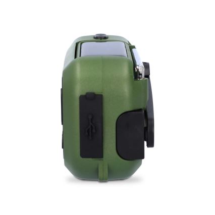 Радіо DAB+/FM із ручним генератором, сонячною панеллю та LED-ліхтарем 5V/2500 mAh, зелений/чорний