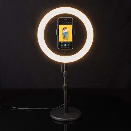 LED лампа з регулюванням яскравості, підставкою і тримачем для влогів LED/6W/USB 2700-6700K