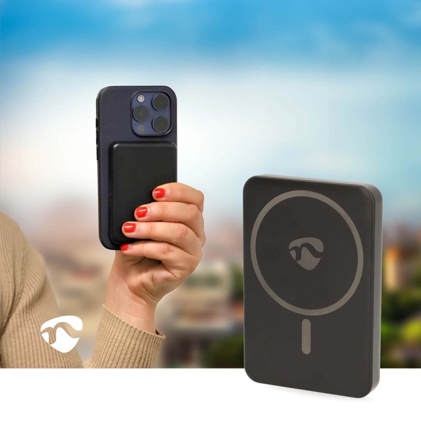Магнитный Power Bank 2 в 1 с беспроводной зарядкой MagSafe 5000 мАч, черный