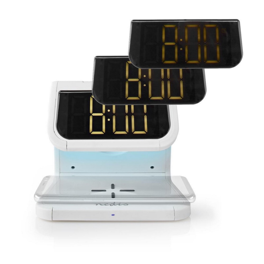 Nedis WCACQ10W1WT - Будильник со светодиодной подсветкой RGB и беспроводной зарядкой LED/10W/230V белый