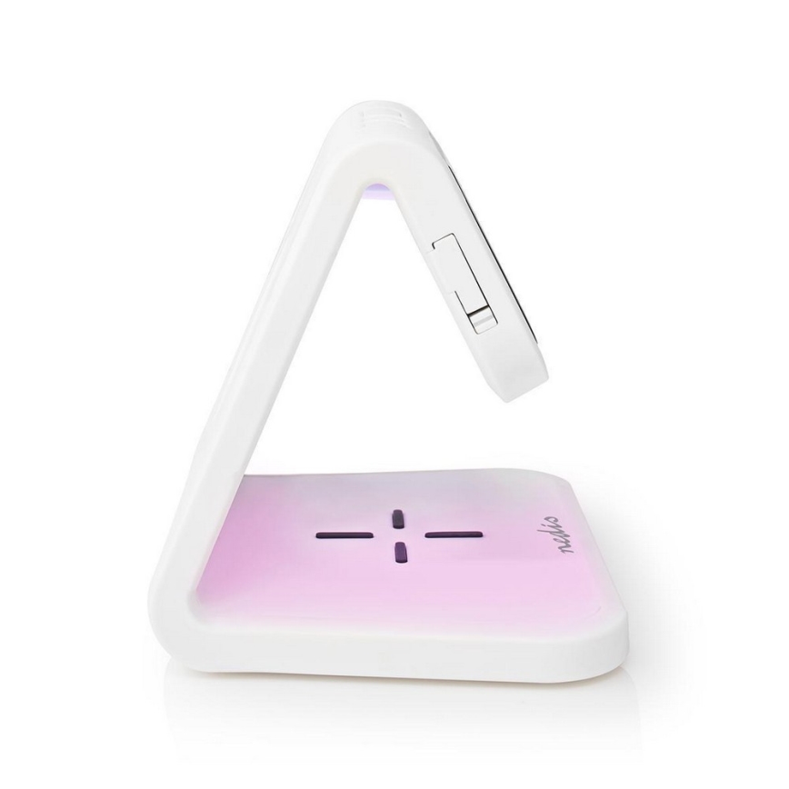 Nedis WCACQ10W1WT - Будильник со светодиодной подсветкой RGB и беспроводной зарядкой LED/10W/230V белый