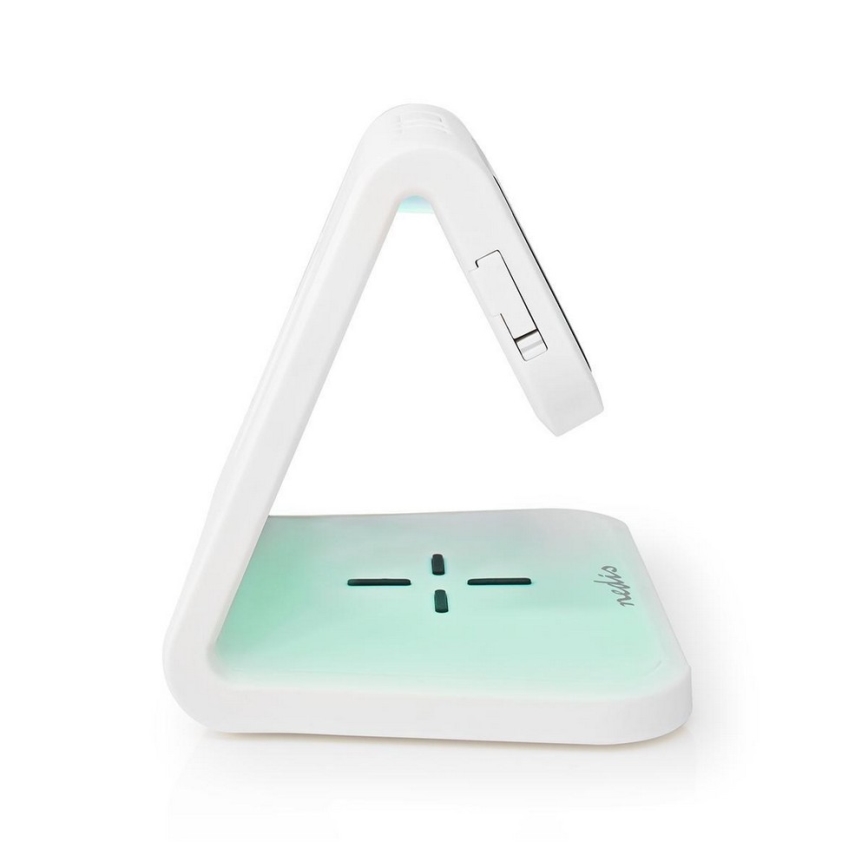 Nedis WCACQ10W1WT - Будильник со светодиодной подсветкой RGB и беспроводной зарядкой LED/10W/230V белый