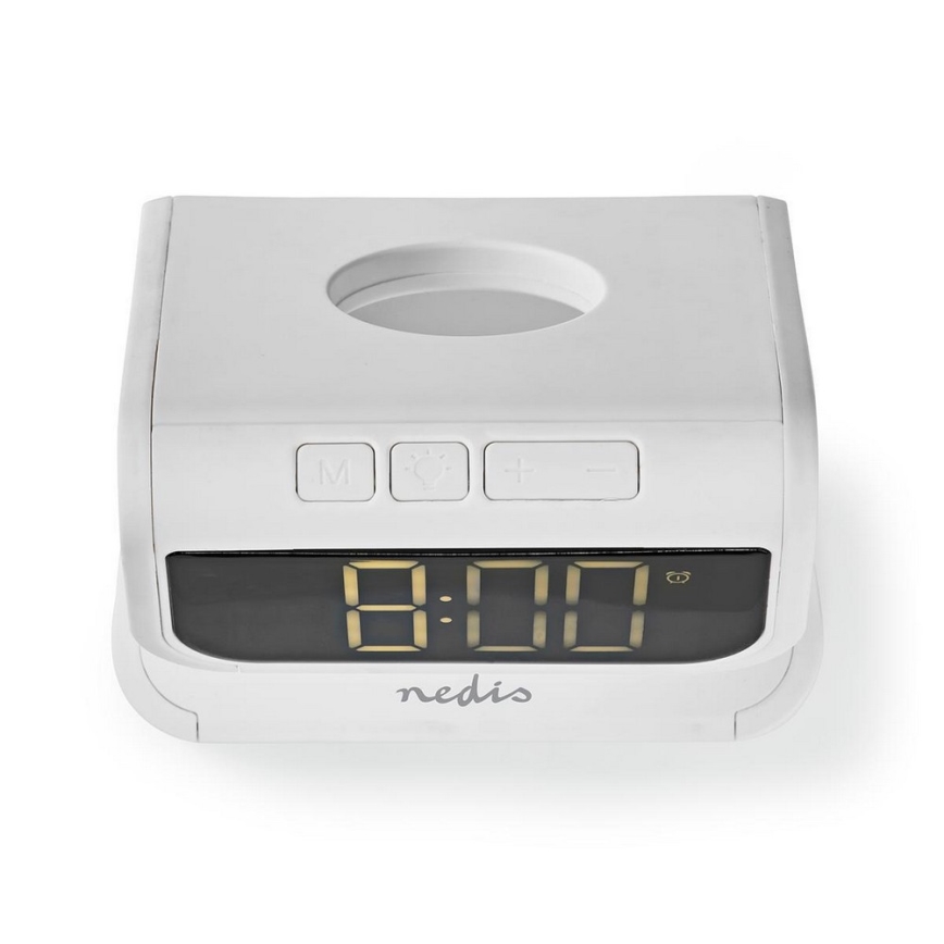 Nedis WCACQ10W1WT - Будильник со светодиодной подсветкой RGB и беспроводной зарядкой LED/10W/230V белый
