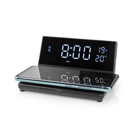 Будильник с ЖК-дисплеем и беспроводным зарядным устройством 15W/230V + 1xCR2032 черный