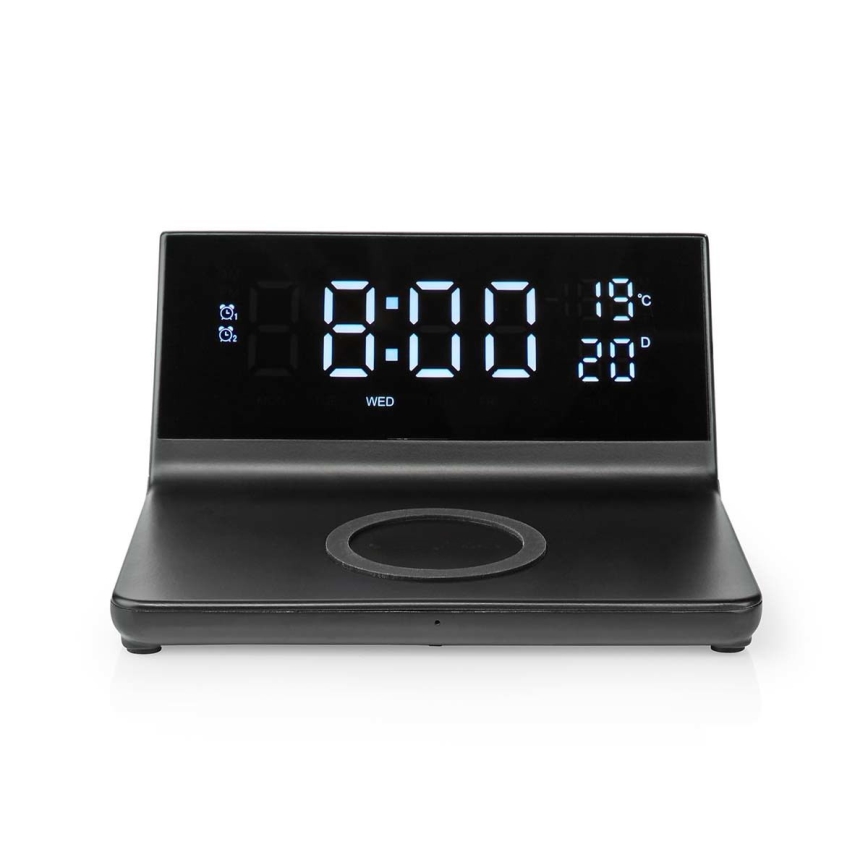 Будильник з LCD-дисплеєм та бездротовою зарядкою 15W/5V + 1xCR2032 чорний