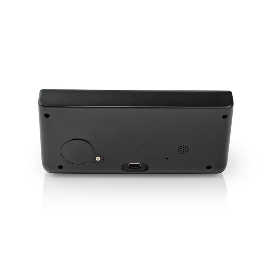 Будильник з LCD-дисплеєм та бездротовою зарядкою 15W/5V + 1xCR2032 чорний